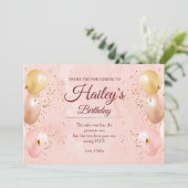 ピンクバルーンバースデーパーティーサンキューカード サンキューカード (スタンド正面)