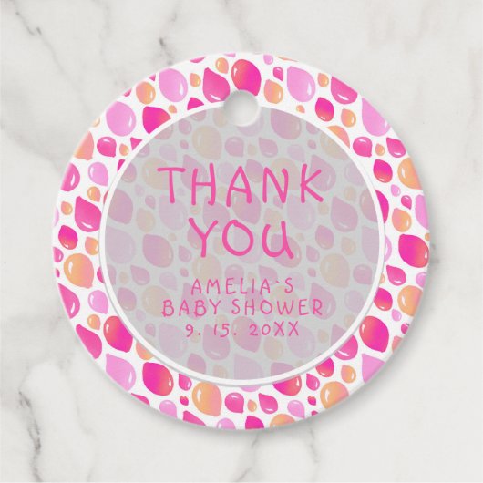 ピンクバルーンパターン赤ちゃん女の子の赤ちゃんシャワー フェイバータグ (正面)