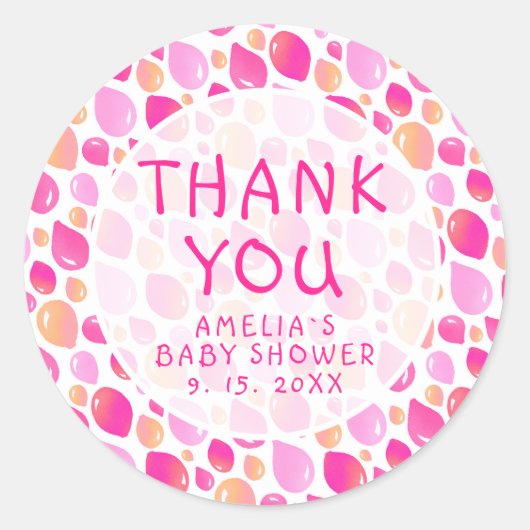 ピンクバルーンパターン赤ちゃん女の子の赤ちゃんシャワー ラウンドシール (正面)
