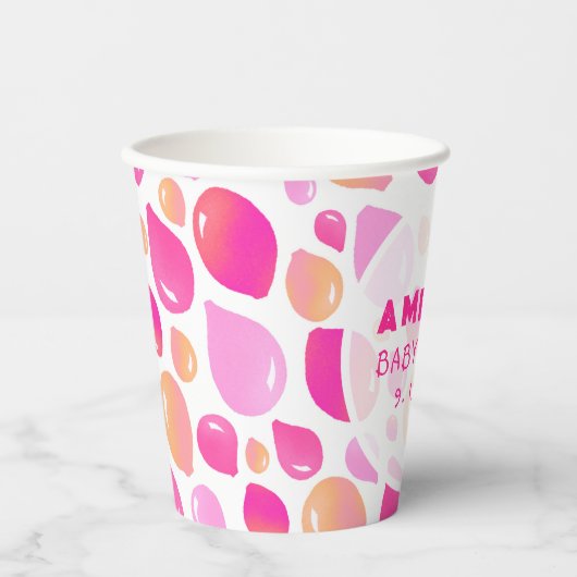ピンクバルーンパターン赤ちゃん女の子の赤ちゃんシャワー 紙コップ (正面)
