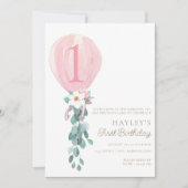 ピンクバルーンファースト誕生日 招待状 (正面)