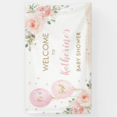 ピンクバルーンフローラベビーシャワーへようこそ背景 横断幕 (縦)