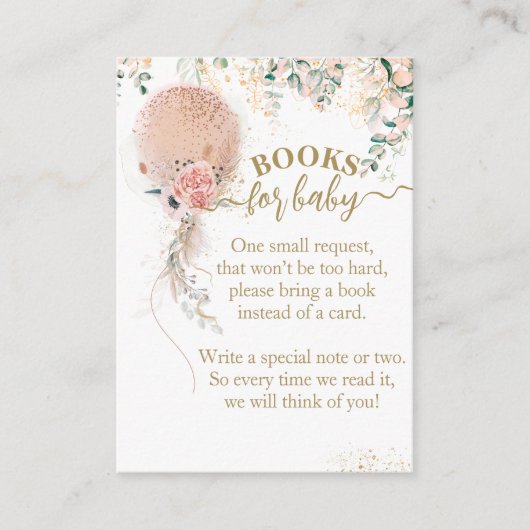 ピンクバルーンフローラユーカリ赤ちゃんシャワーブック エンクロージャーカード (正面)