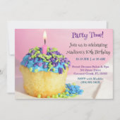 ピンクバルーンブルーカップケーキ誕生日招待状 招待状 (正面)