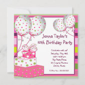 ピンクバルーンプレゼントガールズバースデーパーティー 招待状 (正面)