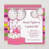 ピンクバルーンプレゼント女の子3歳の誕生日パーティー 招待状 (正面/裏面)