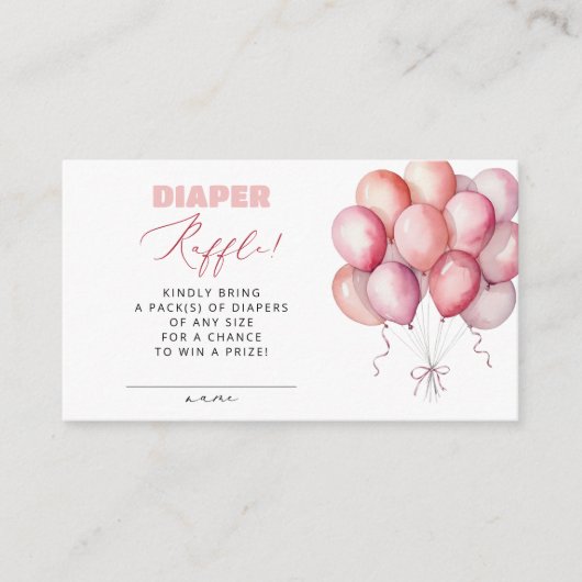 ピンクバルーンベアーオムツラッフルガールベビーシャワー エンクロージャーカード (正面)