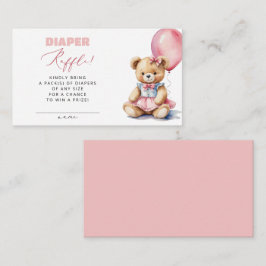 ピンクバルーンベアーオムツラッフルガールベビーシャワー エンクロージャーカード