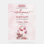 ピンクバルーンベビーカー女の子ムスリムAqiqah アクリルサイン (正面)