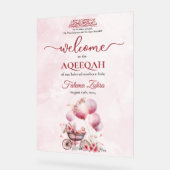 ピンクバルーンベビーカー女の子ムスリムAqiqah アクリルサイン (傾斜)