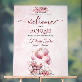 ピンクバルーンベビーカー女の子ムスリムAqiqah アクリルサイン