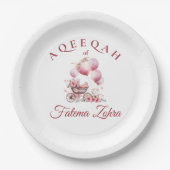 ピンクバルーンベビーカー女の子ムスリムAqiqah ペーパープレート (正面)