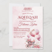 ピンクバルーンベビーカー女の子ムスリムAqiqah 招待状 (正面)