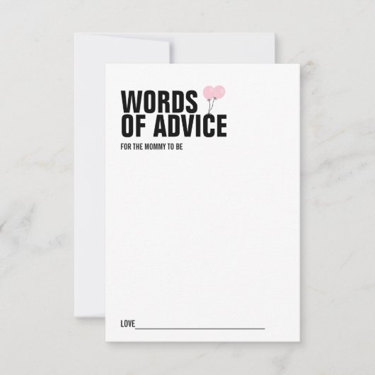 ピンクバルーンベビーシャワーママアドバイスカード 招待状 (正面)