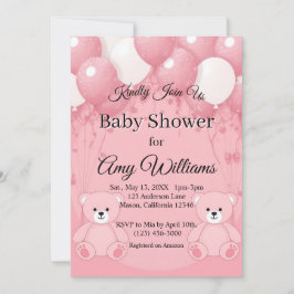 ピンクバルーンベビーシャワー招待状 招待状