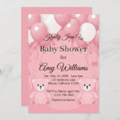 ピンクバルーンベビーシャワー招待状 招待状 (正面/裏面)