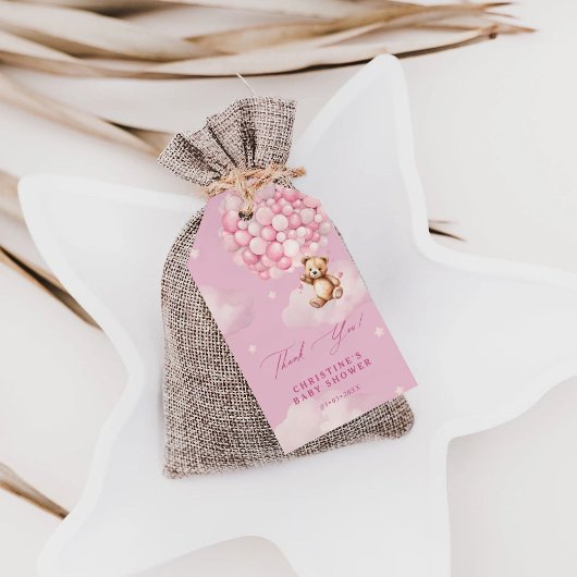 ピンクバルーンベビーテディベアシャワーありがとう ギフトタグ