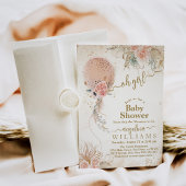 ピンクバルーンボホフローラパンパスベビーガールシャワー 招待状