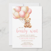 ピンクバルーンボホベアーベビーシャワー 招待状 (正面)