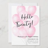 ピンクバルーンミニマル誕生日 招待状 (正面)