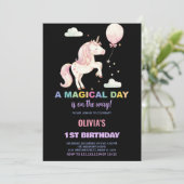 ピンクバルーンユニコーン誕生日招待状 招待状 (スタンド正面)