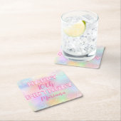 ピンクバルーンレインボーバースデーパーティー スクエアペーパーコースター (インサイチュ)