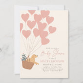 ピンクバルーン付きゴールデンレトリバー赤ちゃんシャワー 招待状 (正面)