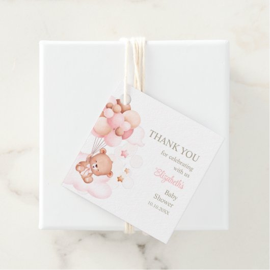 ピンクバルーン付きテディベアありがとうございましたメッセージカード フェイバータグ (インサイチュ)