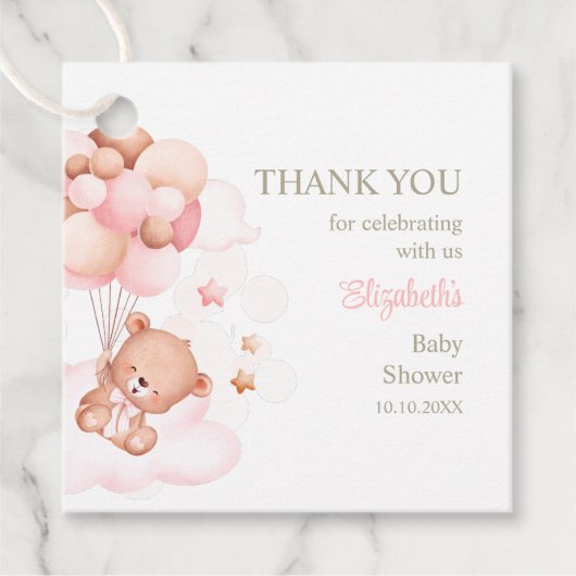 ピンクバルーン付きテディベアありがとうございましたメッセージカード フェイバータグ (正面)