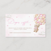 ピンクバルーン付きテディベアおむつラッフル エンクロージャーカード (正面)