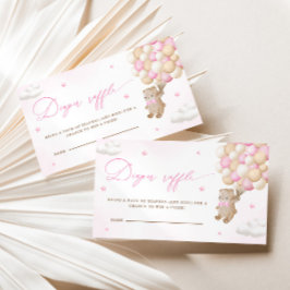 ピンクバルーン付きテディベアおむつラッフル エンクロージャーカード