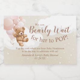 ピンクバルーン付きテディベアミニワきらめくイン スパークリングワインラベル