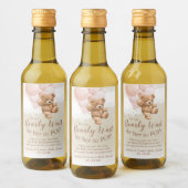 ピンクバルーン付きテディベアミニワインラベル ワインラベル (ボトル)