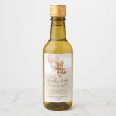 ピンクバルーン付きテディベアミニワインラベル ワインラベル (正面)