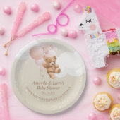 ピンクバルーン付きテディベア紙プレート ペーパープレート (パーティー)