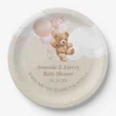 ピンクバルーン付きテディベア紙プレート ペーパープレート (正面)
