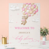 ピンクバルーン付きテディベア赤ちゃんシャワーへようこそ アクリルサイン (ウェディング)