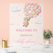 ピンクバルーン付きテディベア赤ちゃんシャワーへようこそ アクリルサイン (ウェディング)
