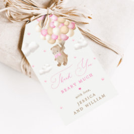 ピンクバルーン付きテディベア赤ちゃんシャワー ギフトタグ