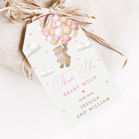 ピンクバルーン付きテディベア赤ちゃんシャワー ギフトタグ