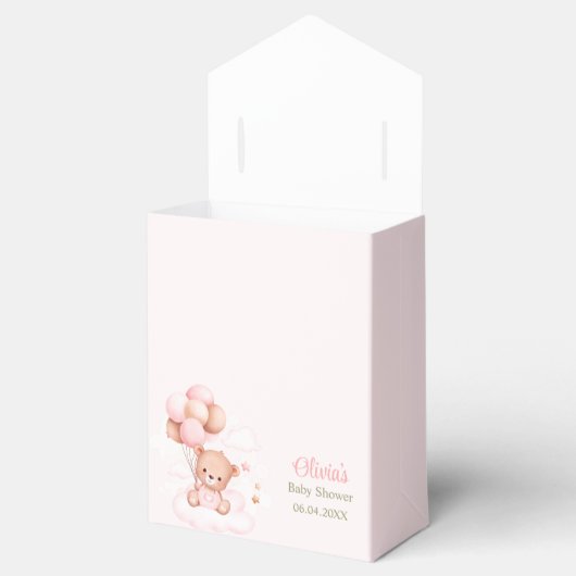 ピンクバルーン付きテディベア赤ちゃんシャワー フェイバーボックス (オープン)