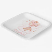 ピンクバルーン付きテディベア赤ちゃんシャワー ペーパープレート (傾斜あり)