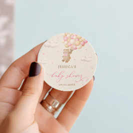 ピンクバルーン付きテディベア赤ちゃんシャワー ラウンドシール