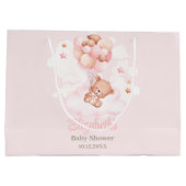 ピンクバルーン付きテディベア赤ちゃんシャワー ラージペーパーバッグ (裏面)