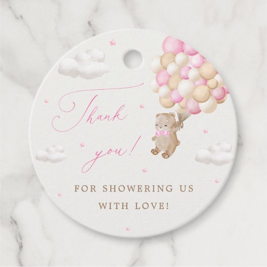 ピンクバルーン付きテディベア フェイバータグ (正面)