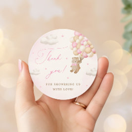 ピンクバルーン付きテディベア ラウンドシール