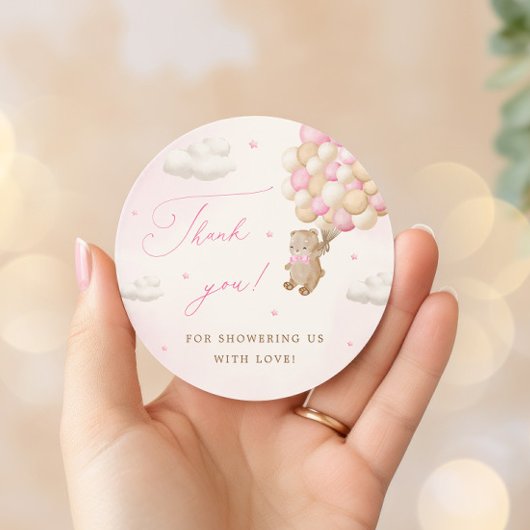 ピンクバルーン付きテディベア ラウンドシール