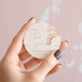 ピンクバルーン付きテディベア ラウンドシール