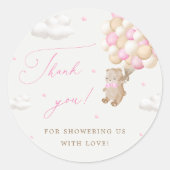 ピンクバルーン付きテディベア ラウンドシール (正面)