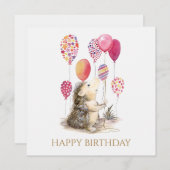 ピンクバルーン付きハリネズミハッピーバースデー (正面/裏面)